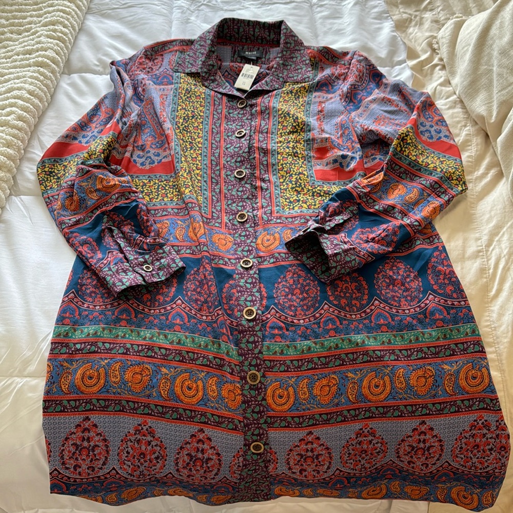 NWT Anthropologie Maeve Silk Tunic Button Down